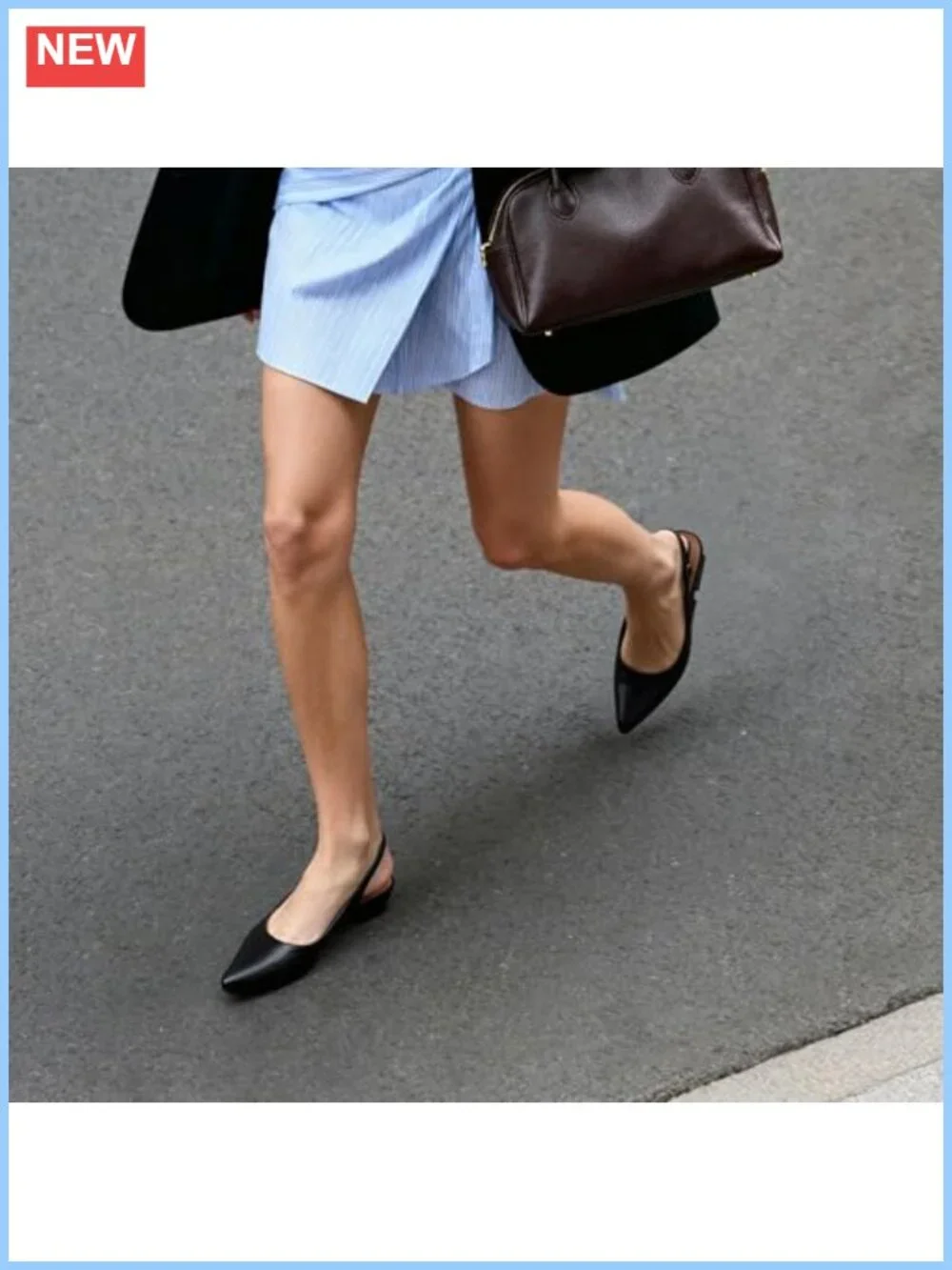 Slingback Low Block Heels Pointed Toe Women's Pumps Faux Leather
